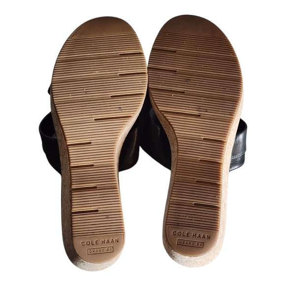 Cole Haan Grand.OS Black Leather Cork Wedge Sandals Slide 7B Comfort - Picture 9 of 14
